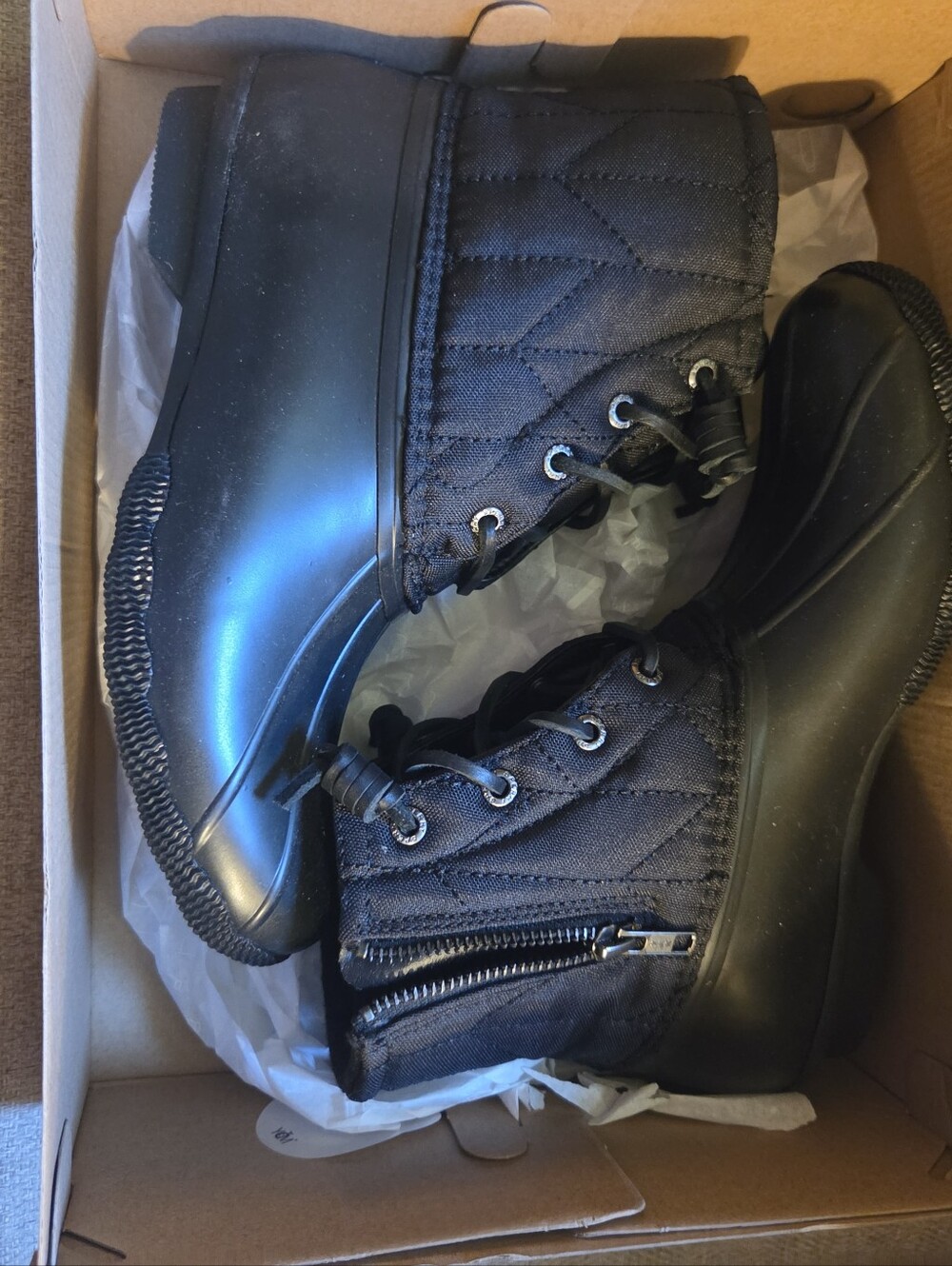 Black Quilted Lace-Up Waterproof Ankle Boots